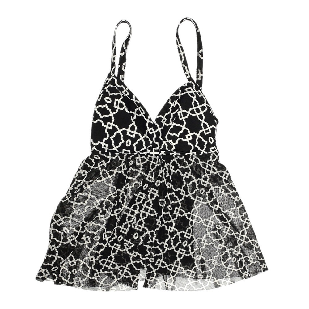 Profile by Gottex Casablanca Tankini Top 6 Black White Geometric Flyaway Sheer